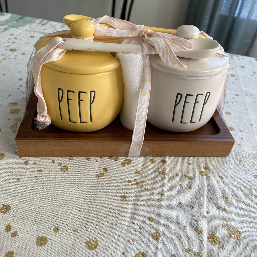 Rae Dunn Peep Jam and Jelly Containers with Spoons. NWT